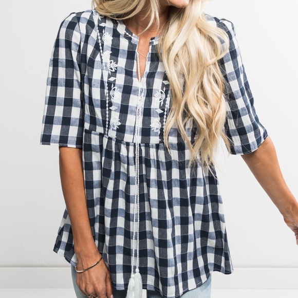 Stevie Hender Tops - 🆕 Gingham Black White Buffalo Plaid Checkered Top